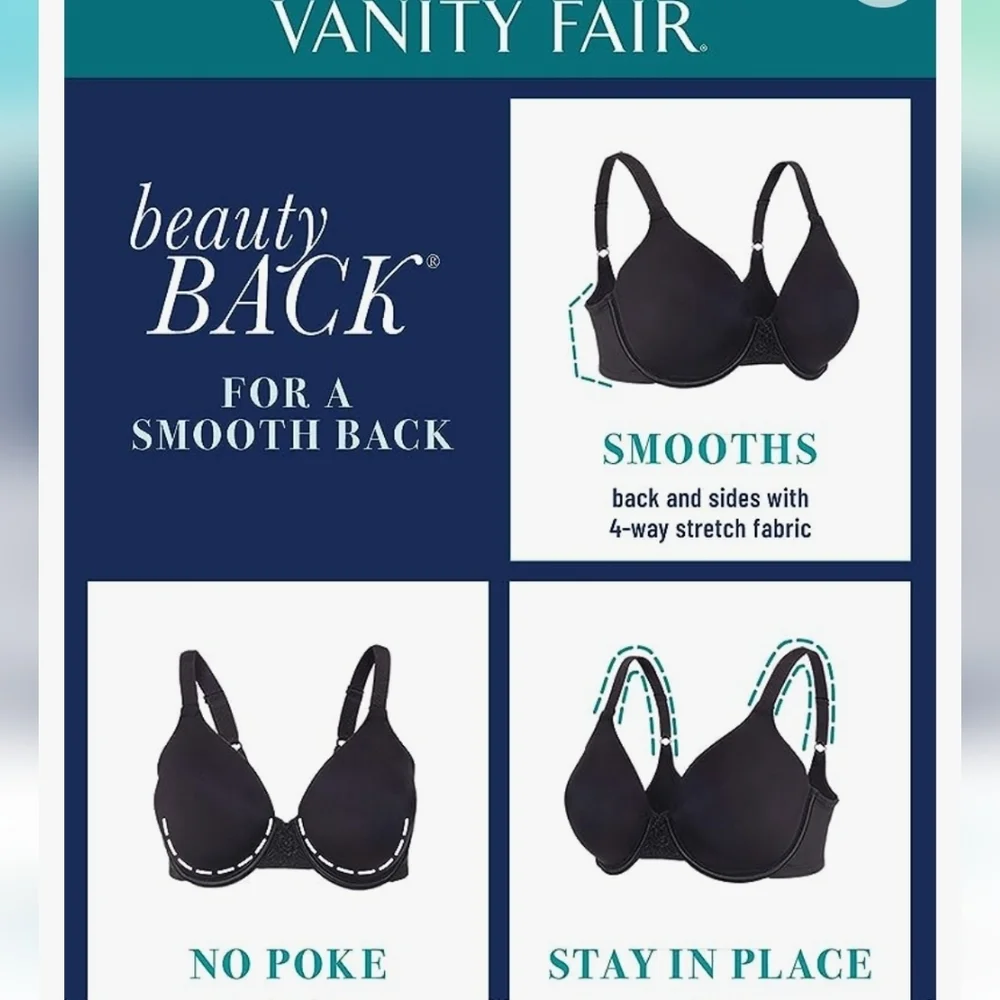 Vanity Fair Back‎ Smoothing Minimizer Bra black Sz 38DD